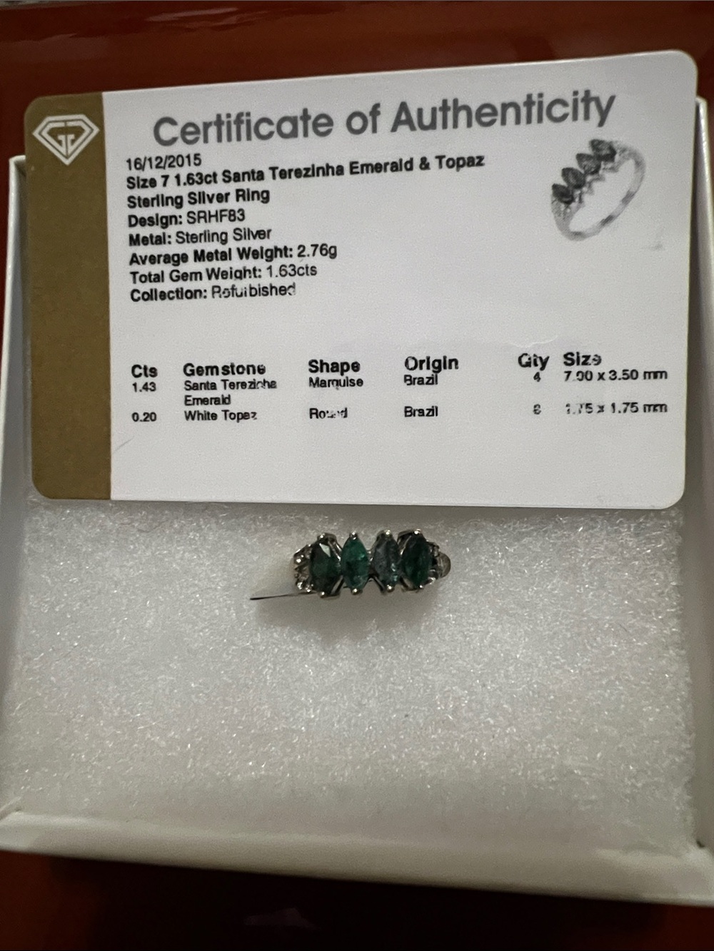 Sterling Silver Ring with Emerald Marquise Stones